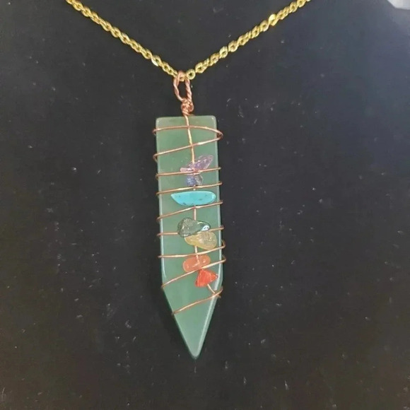 Large Green Aventurine Wire Wrapped Chakra Necklace - Picture 3 of 5